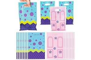 GAOFANWAIㅤ GaofanWai 50PCS Monster Party Favor Bags for Kids, Purple Pink Goodies Candy Treat Plastic Bags Bulk with Handles, Monster Party Decorations for Boys and Girls 1st 2nd Birthday Baby Shower Supplies
