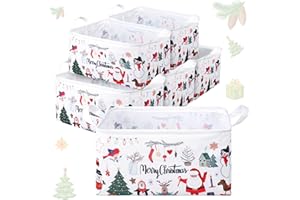 Maxcheck 6 Pcs Large Christmas Basket for Gifts Empty Foldable Xmas Gift Basket Rectangle Christmas Santa Present Storage Bin Fabric Cubes Containers Boxes with Handles for Present Cloth Toy
