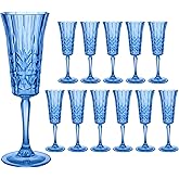 LEYIQU 6oz Plastic Champagne Flutes, Unbreakable Champagne Glasses Shatterproof Reusable Mimosa Prosecco Wine Stemware for Wedding Toasting Bachelorette Party Holidays (Set of 12, Blue)