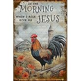 Rooster Decor Crowing Farm Fence Wall Plaque Jenifu In The Morning When I Rise Give Me Vintage Metal Tin Sign For Kitchen Home Garden Farmhouse Yard Farm Decorative Home Decor Signs Funny Wall Decor 8x12 Inch