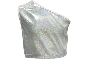 DRHOM Kids Girls One-Shoulder Sequins Dance Vest Jazz Hip Hop Stage Performance Tank Crop Tops Clothes Dancewear
