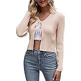 SECRETEYARD Womens Tie Front Cardigan Long Sleeve Rib Knit Shrug for Dress Sweaters Crop Tops