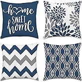 Hexagram Geometric Blue Pillow Covers 18x18 Set of 4, Decorative Outdoor Boho Modern Throw Pillow Covers, Home Sweet Home Farmhouse Cushion Case for Couch Sofa Bedroom Indoor Decor(No Insert)