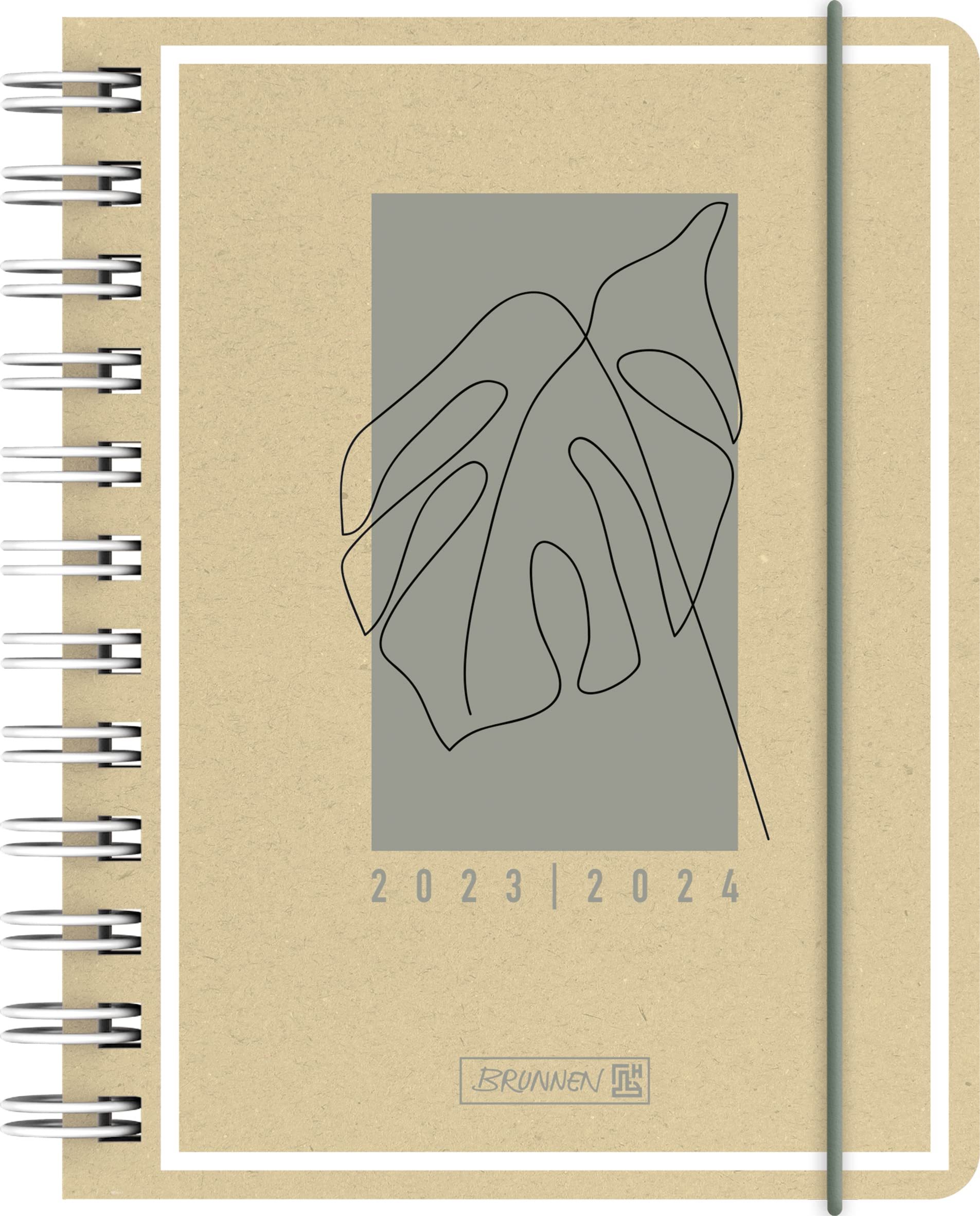 BRUNNEN Daily calendar "Jungle Leaf" 2023/2024 A6 natural 1 page = 1 day, Sat + Sun. on one page