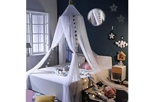 QXWREL Bed Canopy Girls Mosquito Net Canopy Dreamy Princess Tent Hanging Dome Chiffon Yarn Canopy Net Room Decor for Kids Teenager(White)