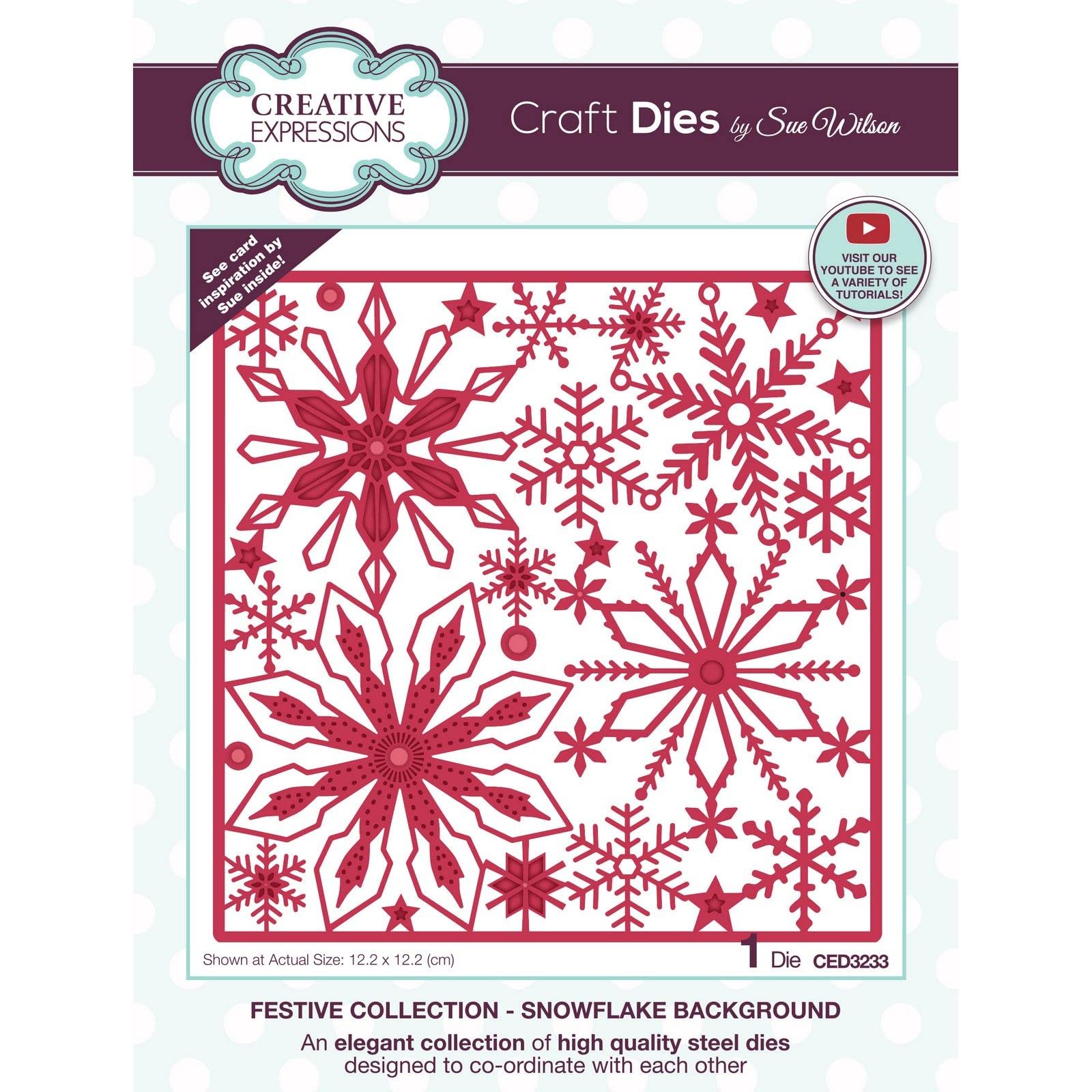 Creative Expressions Sue Wilson-Festive Collection-Snowflake Background-Craft, Metal, die Size 12.2 x 12.2 cm