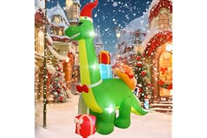 SHDEJTG 13FT Dinosaur and Santa Surfing Outdoor Inflatable Decoration with LED Lights, Suitable for Christmas Yard and Lawn Decorations