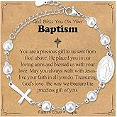 WIKHIA Pearl Cross Charm Bracelet for Girls, Baptism First Holy Communion Confirmation Easter Gifts for Teens Girls Kids, Catholic Religious Christian Jewelry for Goddaughter