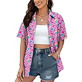 80s 90s Shirts for Women: 80's Neno Disco Party Tshirts 1980s Hawaiian Button Down Blouse Tops