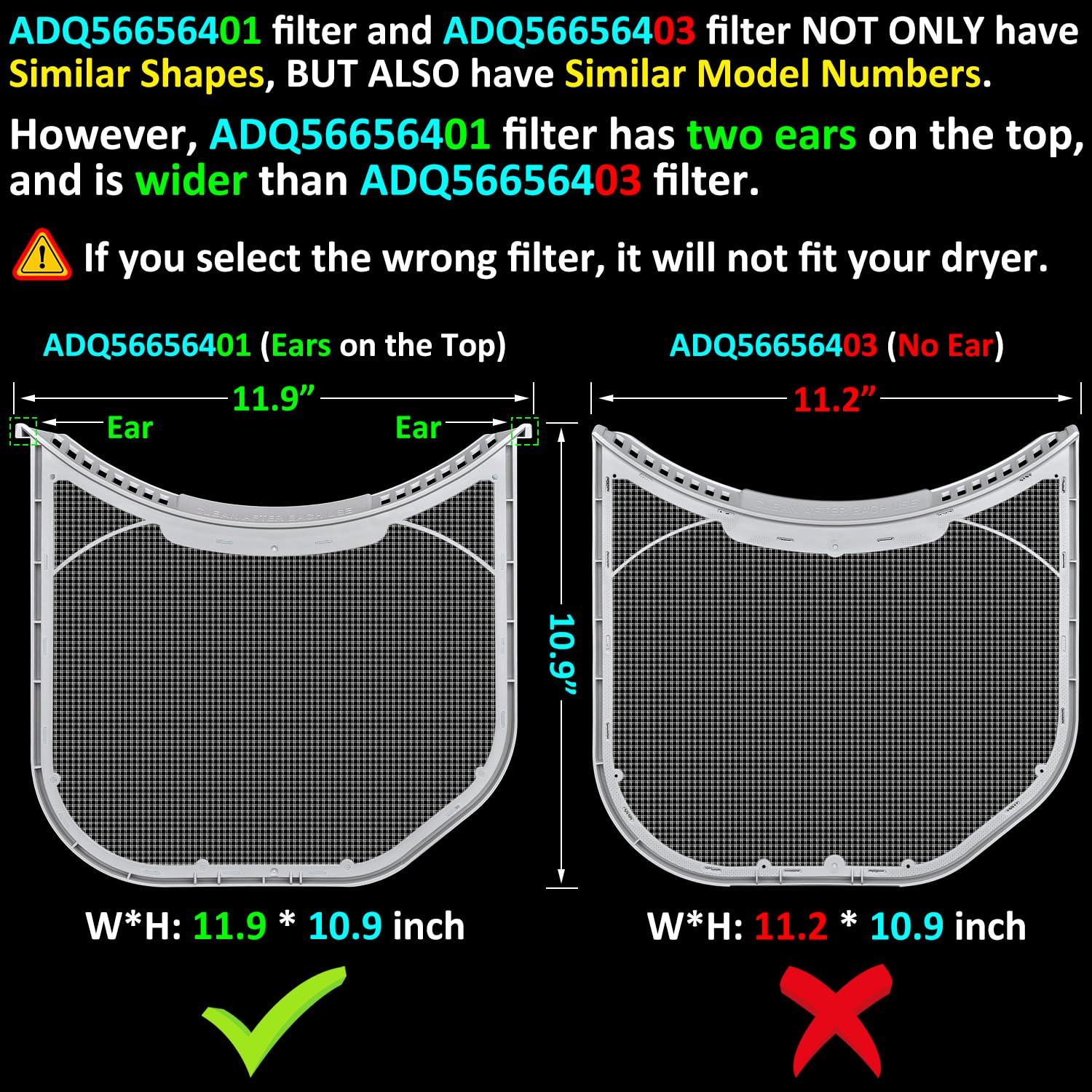 ADQ56656401 Lint Filter Replacement for LG & Kenmore Dryers, Ultra Durable Dryer Lint Screen Trap, Compatible with Part Number ADQ566564 AP4457244 PS3531962