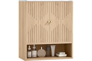 HOMCOM Bathroom Wall Cabinet, Modern Wall-Mounted Medicine Cabinet with Adjustable Shelf, Open Shelf and Marble Effect Top fo