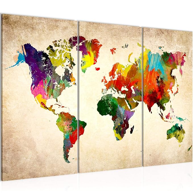 Bilder Weltkarte World map Wandbild 120 x 80 cm Vlies - Leinwand Bild XXL Format Wandbilder Wohnzimmer Wohnung Deko Kunstdruc