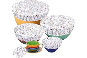 PHOGARY Set of 5 Reusable Bowl Cover, Elastic Fabric Food Lids Multi Purpose Food Storage Dish Covers Canning Lids for Bread 