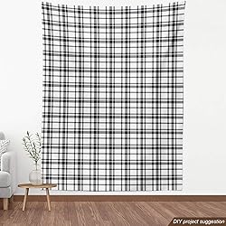 Ambesonne Plaid Fabric by The Yard, Black and White
