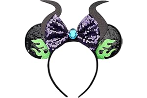 Leziazany Maleficent Ears Headband,Sequin Mouse Ears Headband Maleficent Costume Headwear for Halloween &Disney Trip
