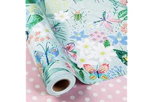 Burymento Reversible Butterfly and Floral Design Wrapping Paper Roll - Pink and white polka dot design on the other side, suitable for Valentine's Day, Birthday, Mother's Day, Wedding, Baby Shower