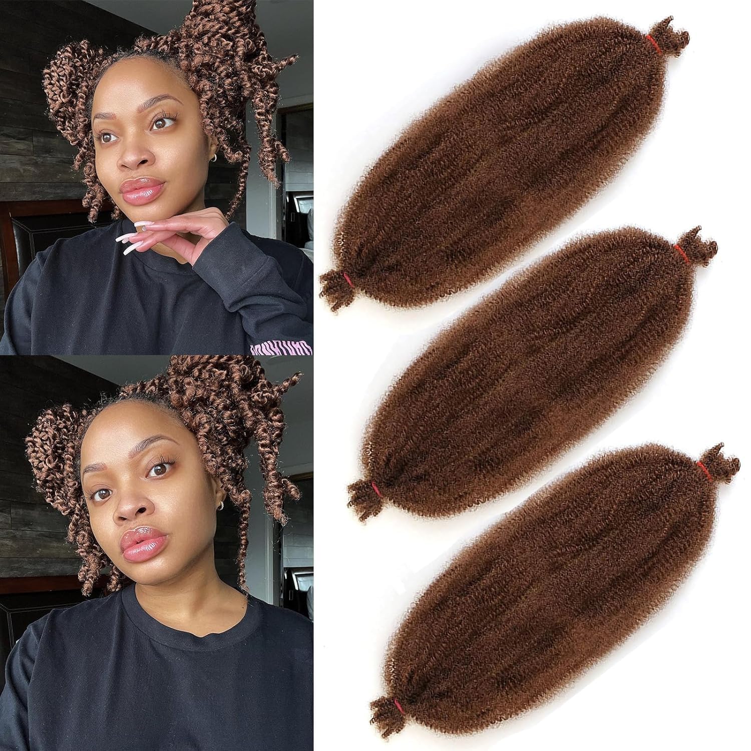 Xtrend 3 Packs Afro Twist Hair Extension Soft Elastic Pre Separated Faux Locs Vanilla Faux Locs Crochet Braids Natural Synthetic Hair 8strands/pack 30# Brown 12 Inch — image 1