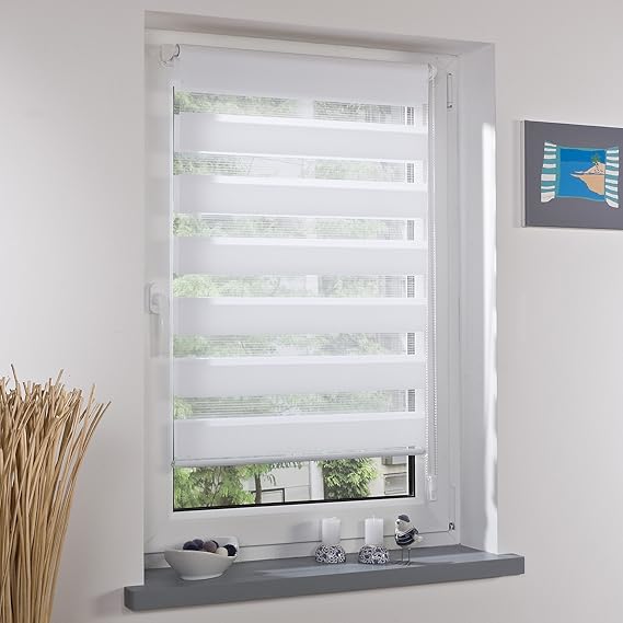 Liedeco® DUO Rollo Klemmfix - 80 x 200 cm weiß (Breite x Höhe) / transparent lichtdurchlässig blickdicht und stufenlos verste