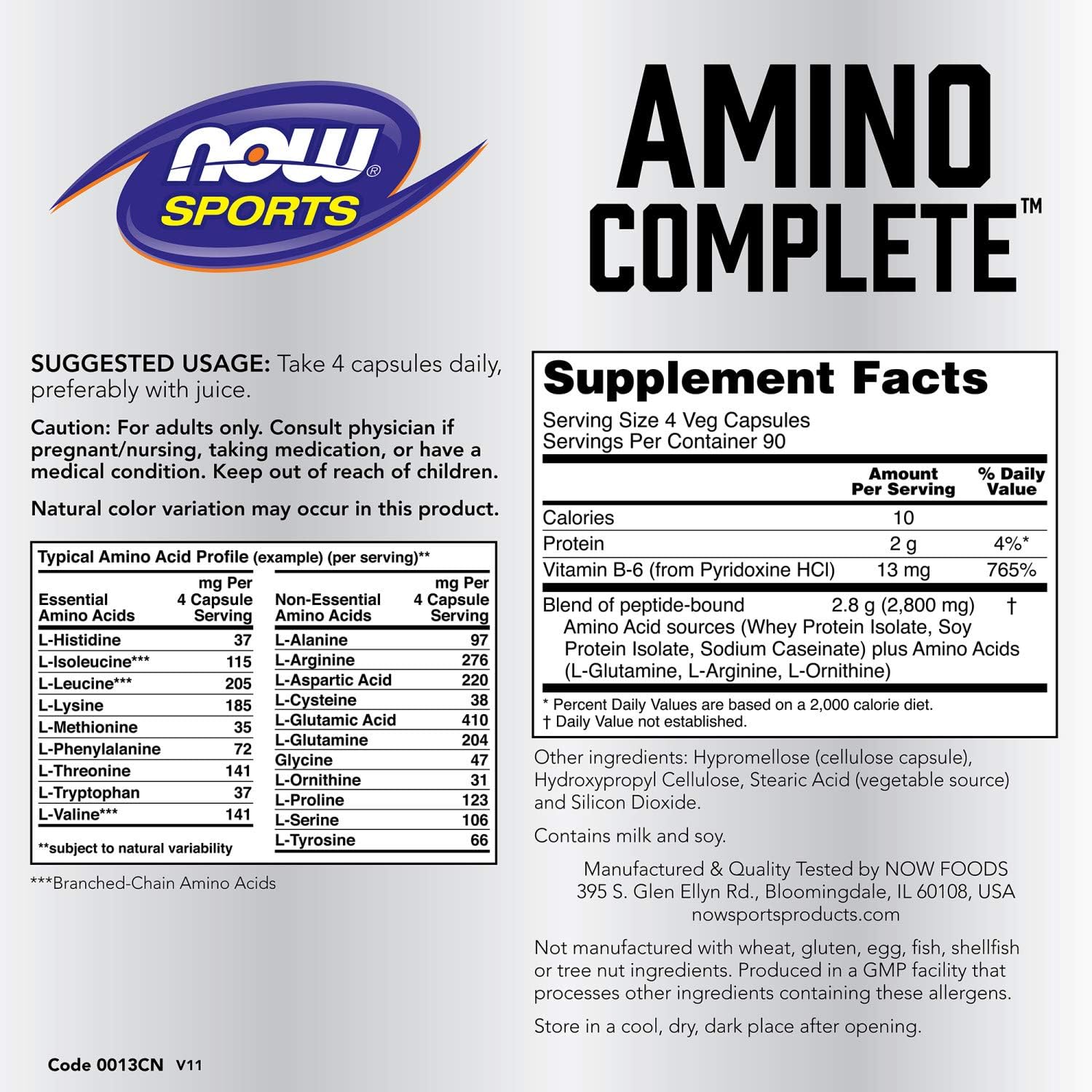 NOW Sports Nutrition, Amino Complete, Protein Blend With 21 Aminos and B-6, 360-Capsules: Health & Personal Care
