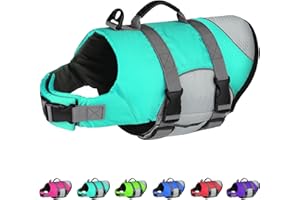 Dogcheer Dog Life Jacket, Sports Style Dog Life Vest for Swimming Boating, Reflective & Adjustable Puppy Life Jacket Floating Swim Vest Pet PFD Life Preserver Small Medium Large Dogs(Pine-Green, L)