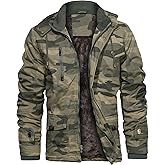 CHEXPEL Men's Thick Winter Jackets with Hood Fleece Lining Cotton Military Jackets Work Coats with Cargo Pockets Outwear