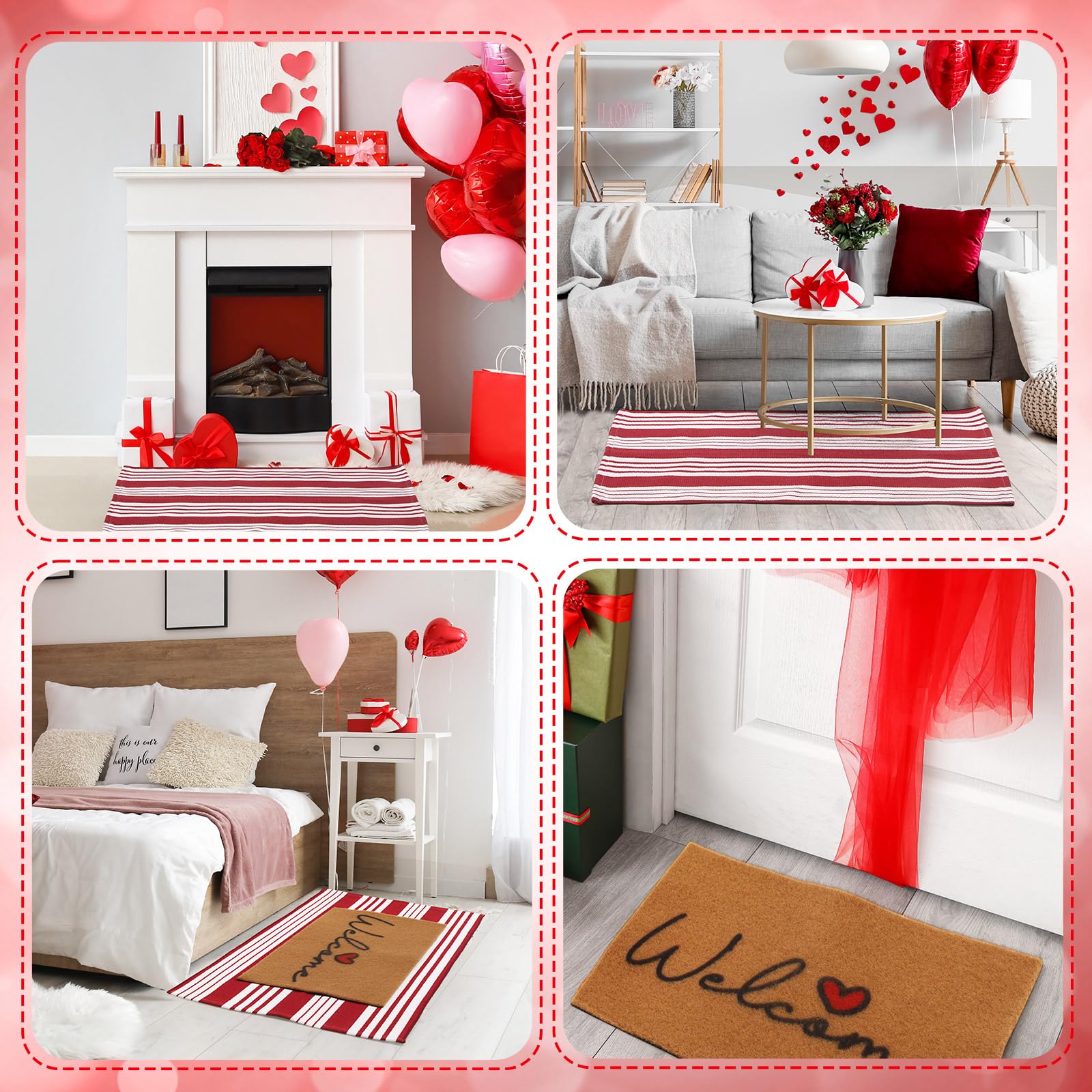 Maasechs 2 Pcs Heart Welcome Doormat Set 24'' x 35'' Red White Stripes Outdoor Rug and 24'' x 16'' Heart Coir Doormat Non Slip Floor Mat for Outside Entrance Front Porch(Heart) - Image 6