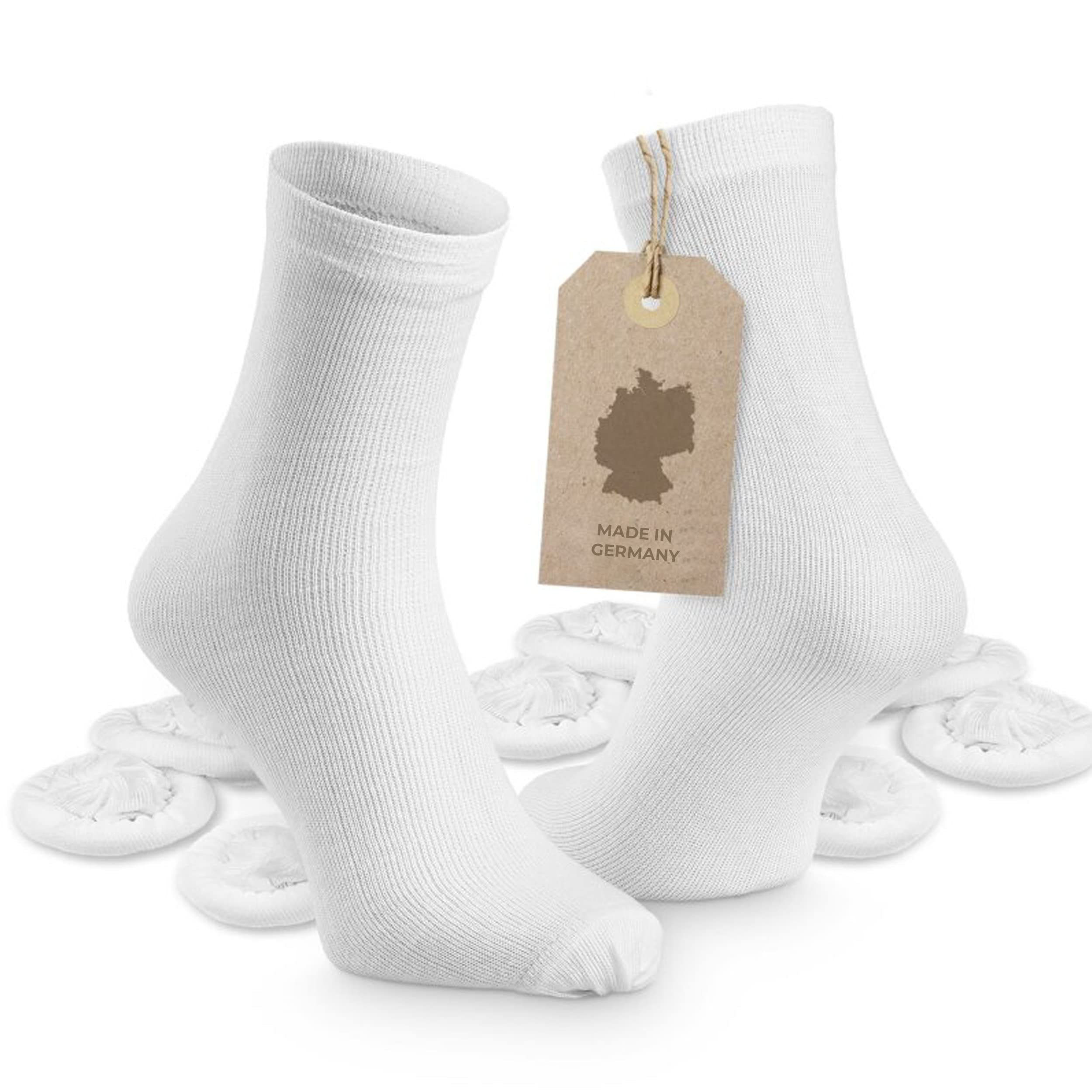 Hesørd Disposable socks without seams made of cotton, universal for women and men, pre-rolled & comfortable, reusable and biodegradable, 10 pieces, white