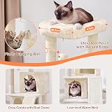 Yaheetech Cat Tree 92cm Multilevel Tower with Double Condo Beige view 3