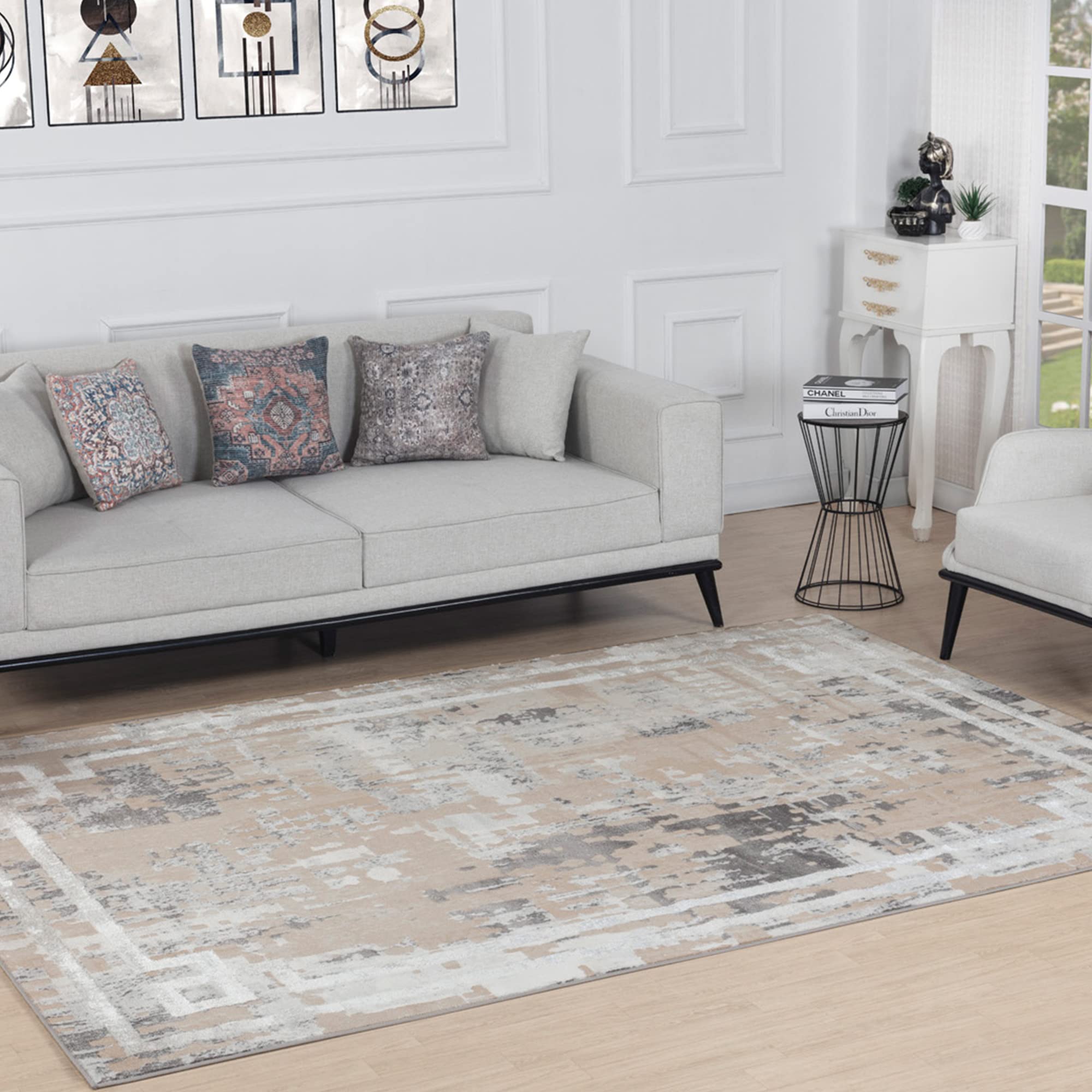 Livabliss Martina Taza Abstract Rug - Area Rugs Living Room 120x170 cm, Dining Room, Lounge, Kitchen, Bedroom - Modern Marble Large Rug, Soft Luxurious Easy Care Medium Pile, Beige, Grey and Ivory