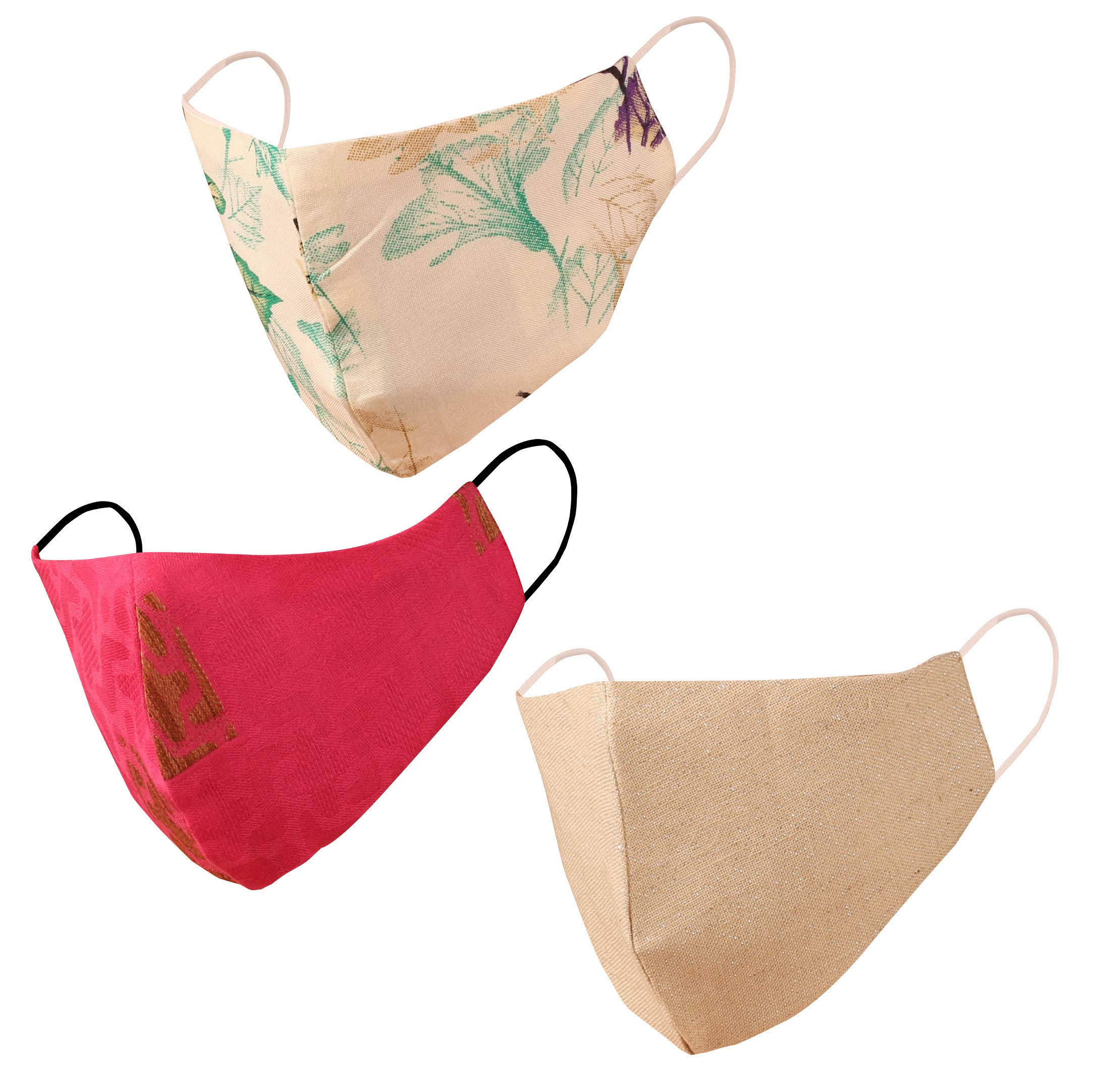 Touchstone Floral design Small Size Face Masks Reusable Machine Washable Handcrafted Cotton Double Layer for women. (Pack of 3). Beige Pink White โ image 1