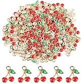 Framendino, 100 Pack Enamel Cherry Charms Red Pendants Mini Dangle for Jewelry Making