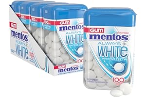 Mentos Always White Peppermint Sugar Free Chewing Gum with Xylitol Sweetener, 100 Count Bottle, 4 Bottles
