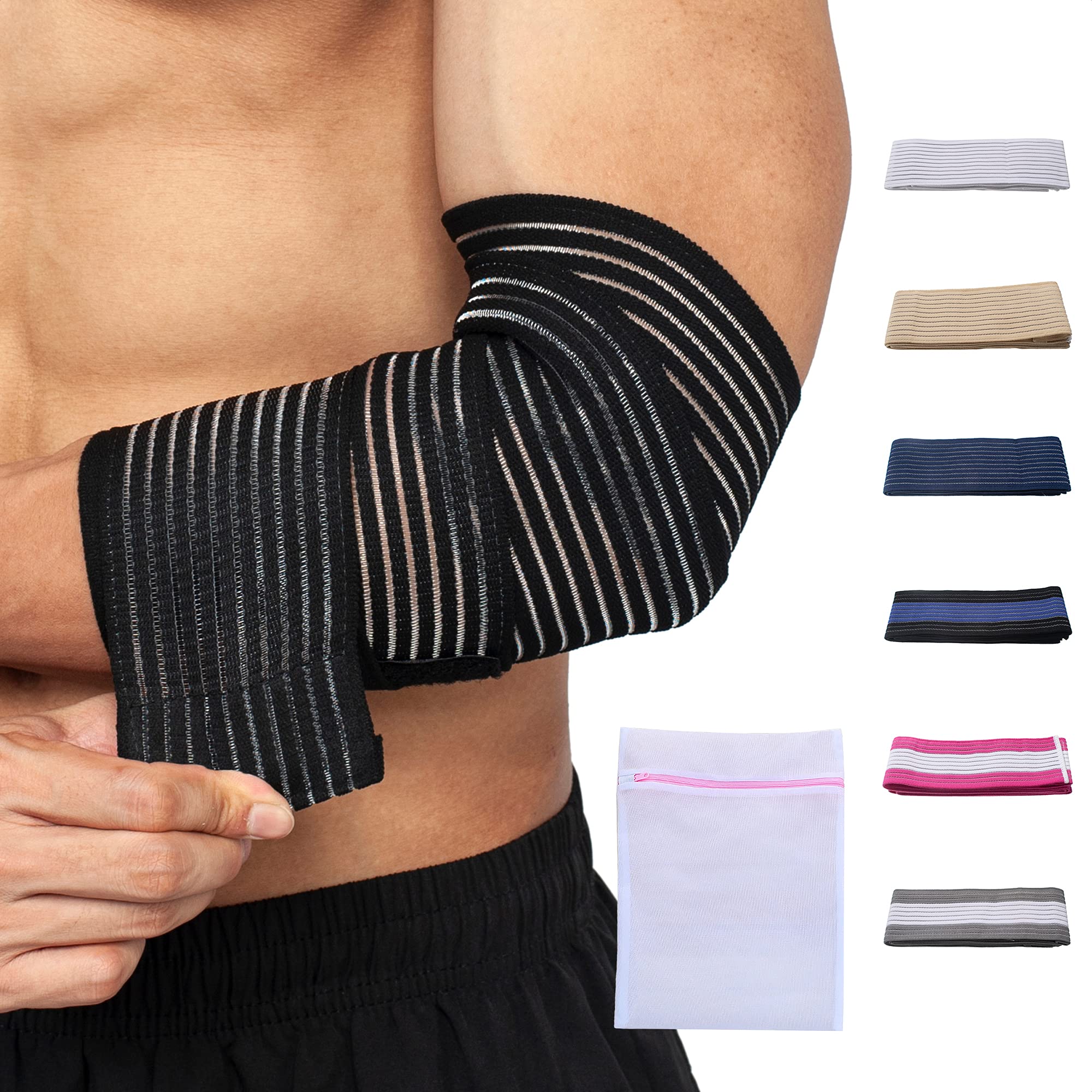 360 RELIEF - Elbow Support Brace Compression Bandage | Fitness, Gym, Workout, Squats, Powerlifting, Weightlifting, Relieve, Sports | Black Mesh Laundry Bag |