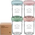KeaBabies 4pk 8oz Glass Baby Food Containers with Lids - Leak-Proof, Microwavable Small Glass Jars, Baby Purees & Toddler Snack Storage Containers, BPA-Free, Dishwasher & Freezer Safe (Musk Dusk)