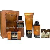 Bath & Body Works Men's Collection Mahogany Teakwood Gift Set - Body Cream - 3-in-1 Hair, Face & Body Wash - Body Spray and Cleansing Bar - with a Cabin Spice Bar Soap