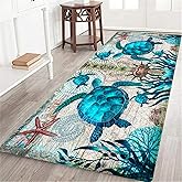 Coastal Runner Rug for Hallway 2x6 Sea Turtle Hallway Rugs Nautical Throw Rug Blue Turtles Beach Ocean Life Teal Area Carpet Non-Slip Floor Carpet for Bedroom Entrance Door Mat Washable Rugs