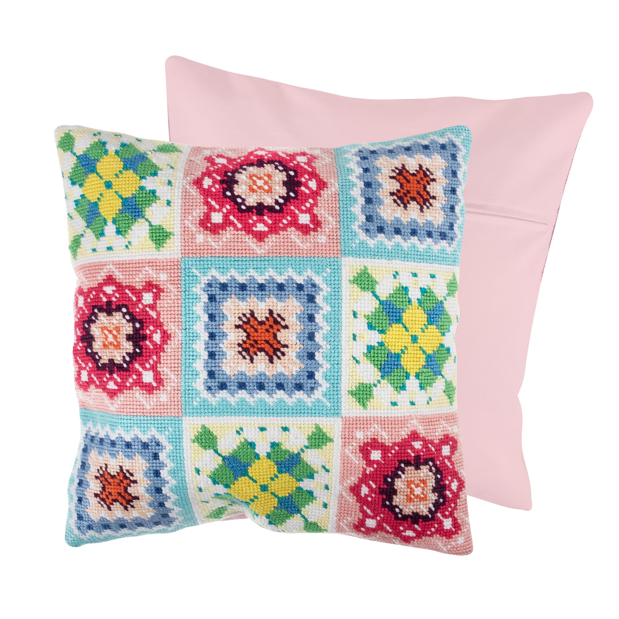 Trimits Half Stitch Cross Stitch Cushion Kit, Cushion Back Included, Pre Printed Canvas, Yarn and Needle Included 40 x 40cm (15.75 x 15.75in), Crochet