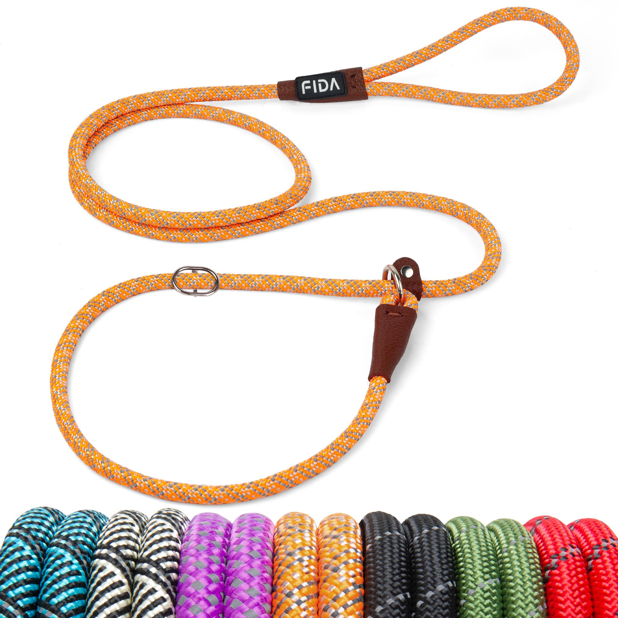 Photo 1 of Fida Durable Slip Lead Dog Leash, 6 FT x 3/8" Heavy Duty Dog Loop Leash, Comfortable Strong Rope Slip Leash for Small Dogs and Puppies, No Pull Pet Training Leash with Highly Reflective (3/8", Orange)