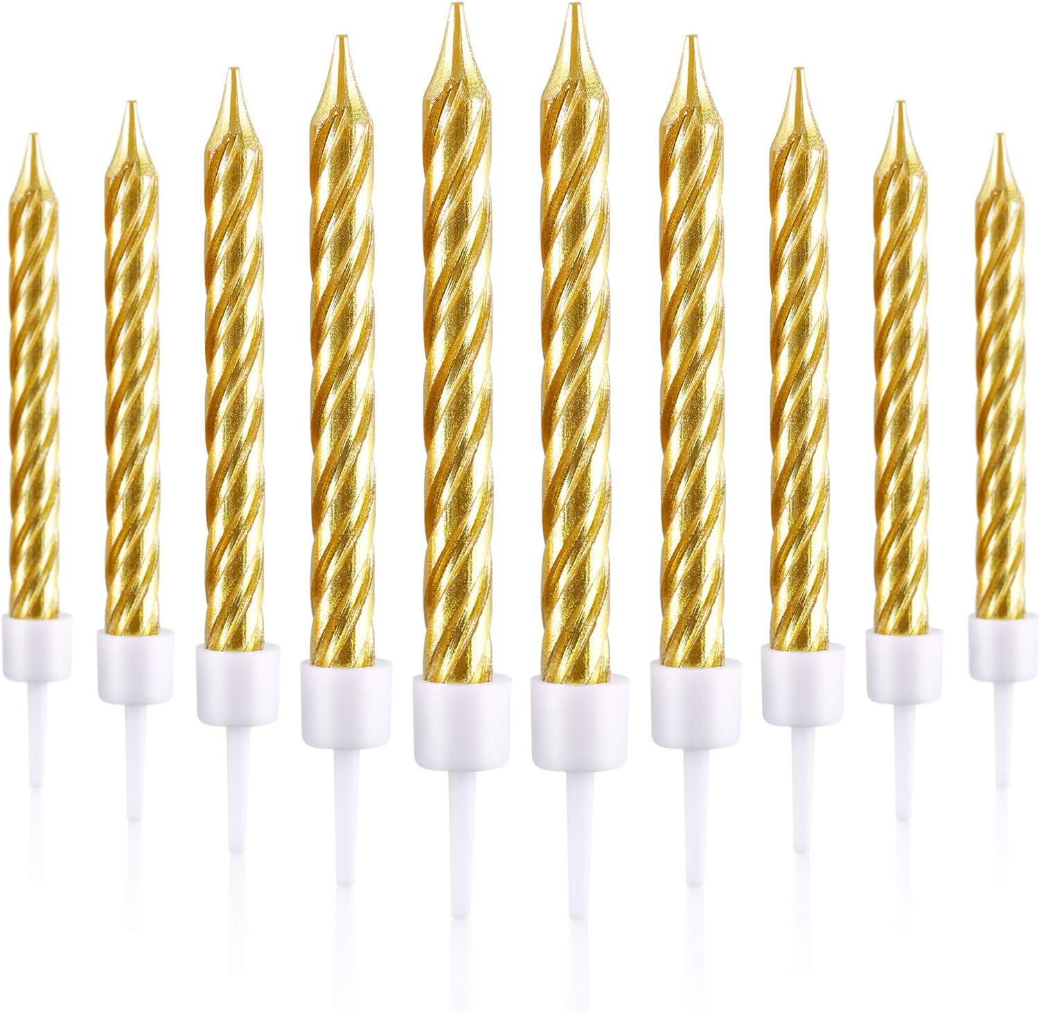 Blulu 50 Pieces Spiral Birthday Candles Metallic Cake Cupcake Candles for Birthday Wedding Party Decorations(Gold)