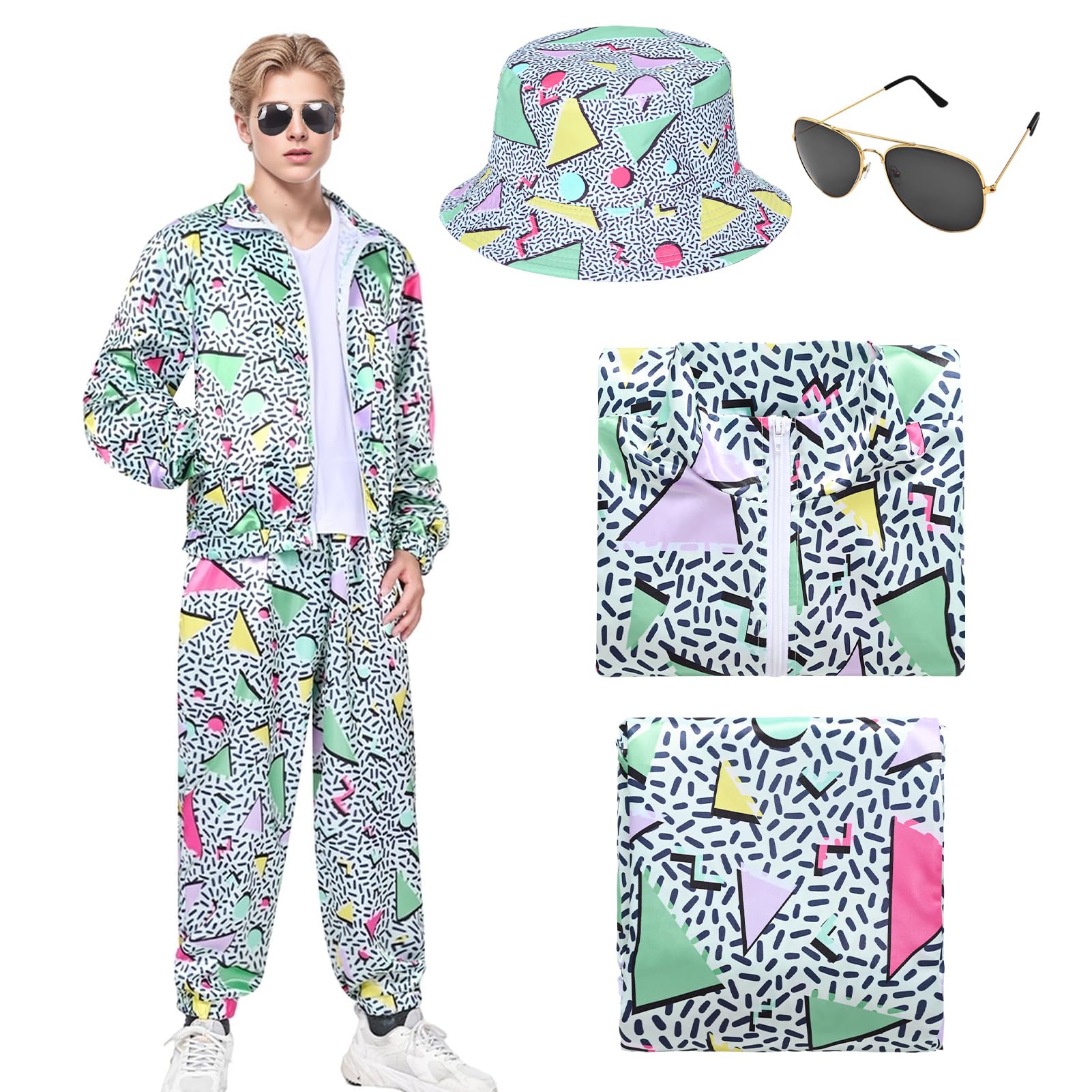 HarnyLoom 80s 90s Fancy Dress Costume Men Women Adults, Shell Suit Rave Tracksuit Retro Outfit Jacket Hip Hop Rapper Disco Accessories Carnival Halloween Party — image 1