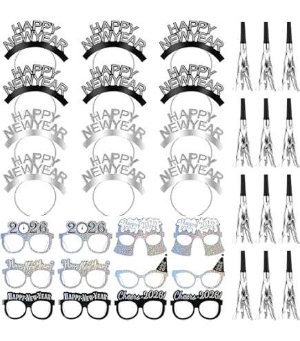 KatchOn, Glitter Happy New Year Banner Black – 2 Strings, Pre-Strung, No DIY | New Years Banner For New Years Decorations 2026 | Black Happy New Year 2026 | New Years Eve