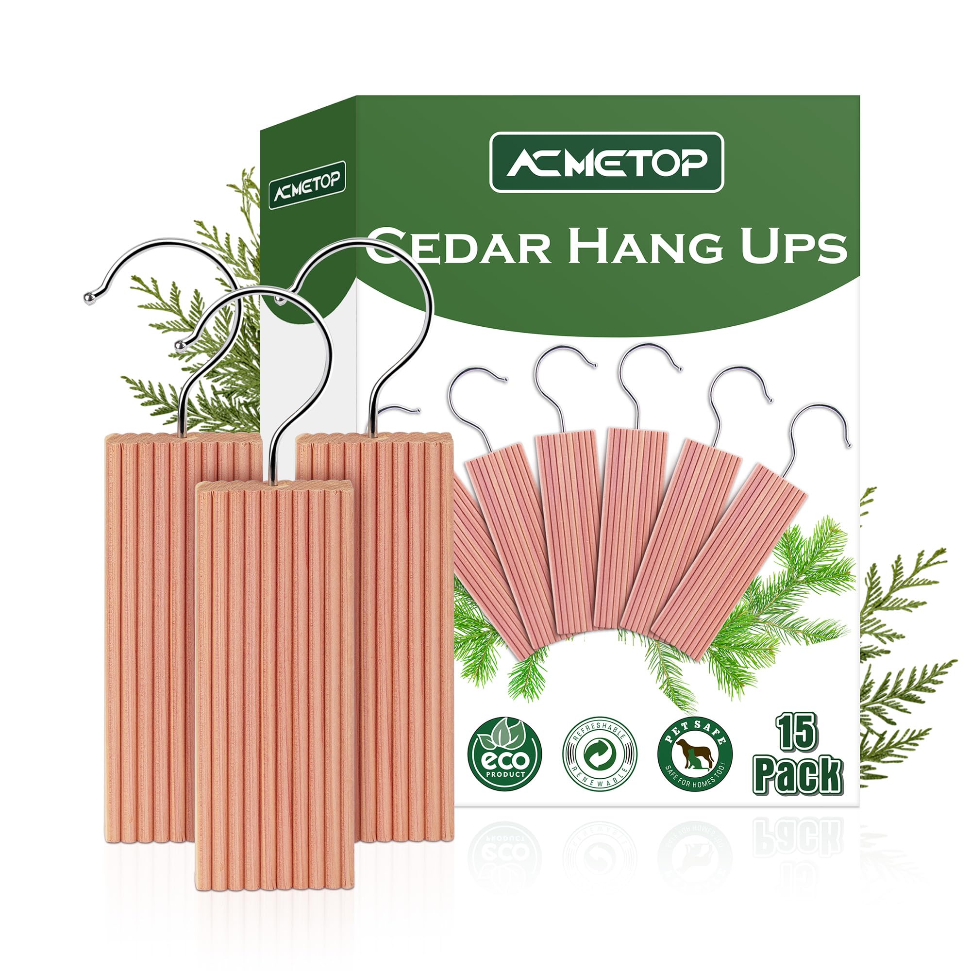 Photo 1 of ACMETOP 15 Pack Cedar Hang Ups, 100% Natural Cedar Blocks for Clothes Storage, Aromatic Cedar Balls Hangers, Storage Accessories Closets & Drawers