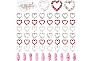 Leelosp 36 Pcs Heart Nail Charms for Nail, 3D Heart Nail Rhinestone Decals Silver Crystal Nail Charms Diamond Alloy Nail Gems Decorations for Women Valentine's Day Nail Art