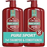 Old Spice Men's 2-in-1 Shampoo and Conditioner for all Hair Types, Pure Sport, Healthier, Fuller, More Moisturized Looking Hair, 29.2 Fl Oz Each, Twin Pack
