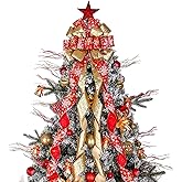 Christmas Tree Topper Wreath Bow Large Christmas Bow Tree Topper 52"x13" Red Gold Snowflake Patterned Gift Bows for Xmas Holiday Home Wedding Thanksgiving Indoor/Outdoor Decoration