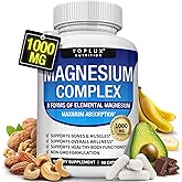 Magnesium Complex Supplement 8 Elemental 1000mg - Magnesium Glycinate, Citrate, Malate, Taurate, Chelated for Easy Absorption for Bones, Muscle, Recovery, Energy, Vegan Non-GMO 90 Capsules