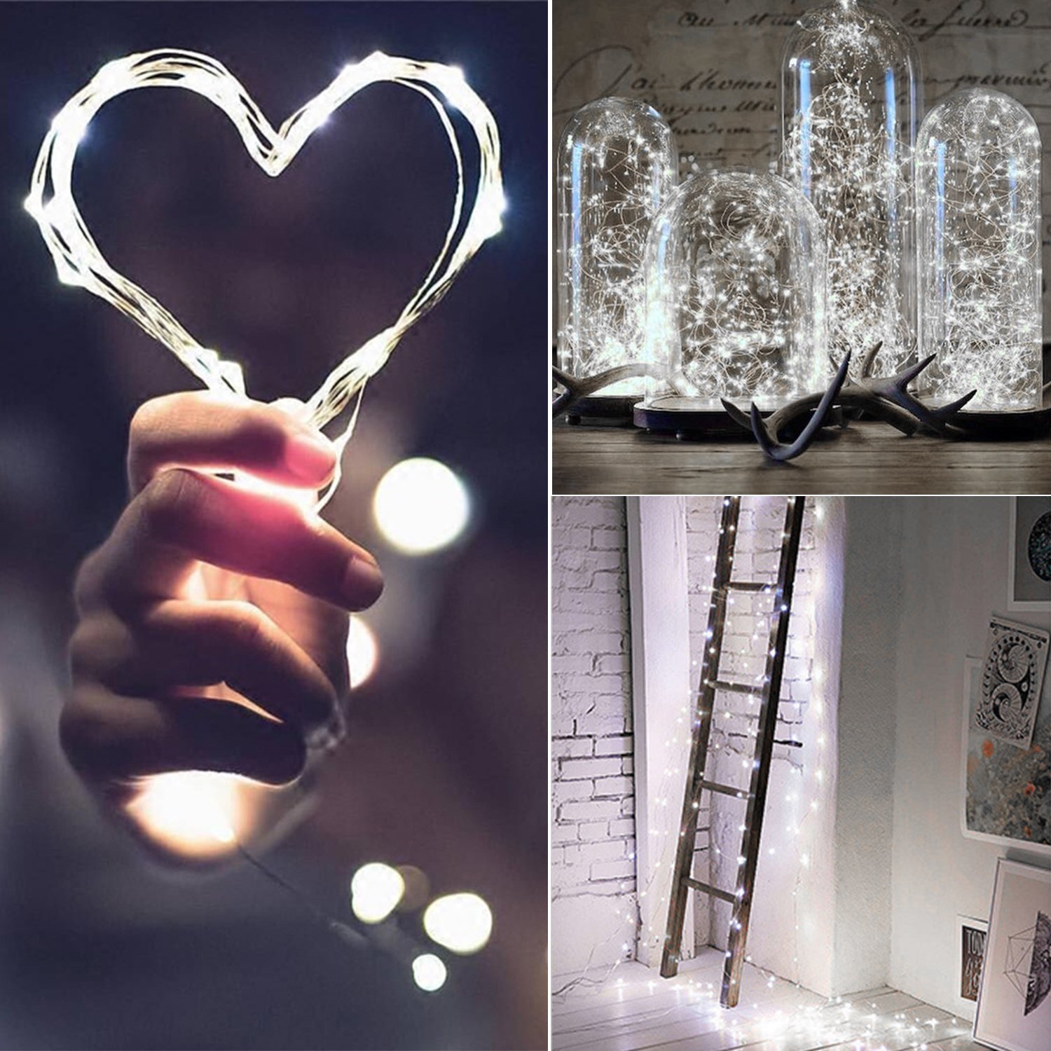 Kohree String Light Daylight White Remote Control Battery Operated Waterproof 8 Modes 50 LED 16.4ft/5M Silver-Coated Copper Wire Firefly Rope Lights 2 Packs