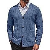 COOFANDY Men's Cardigan Sweater Cable Knit V Neck Button up Sweaters Ribbed Cardigan Sweater with Pockets