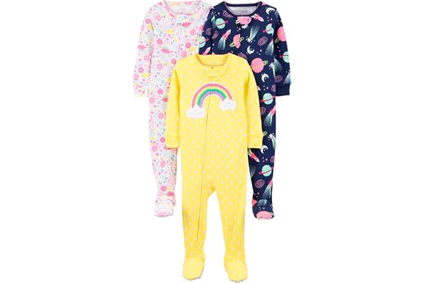 Simple Joys by Carter's Baby and Toddler Girls' 3-Pack Snug Fit Footed Cotton Pajamas