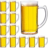 Domensi 12 Pcs 12 oz Small Plastic Beer Mugs with Handles Small Clear Plastic Steins Glasses with Handle Reusable Beer Festival Supplies Classic Mugs for Bar Party Barbecue Wedding